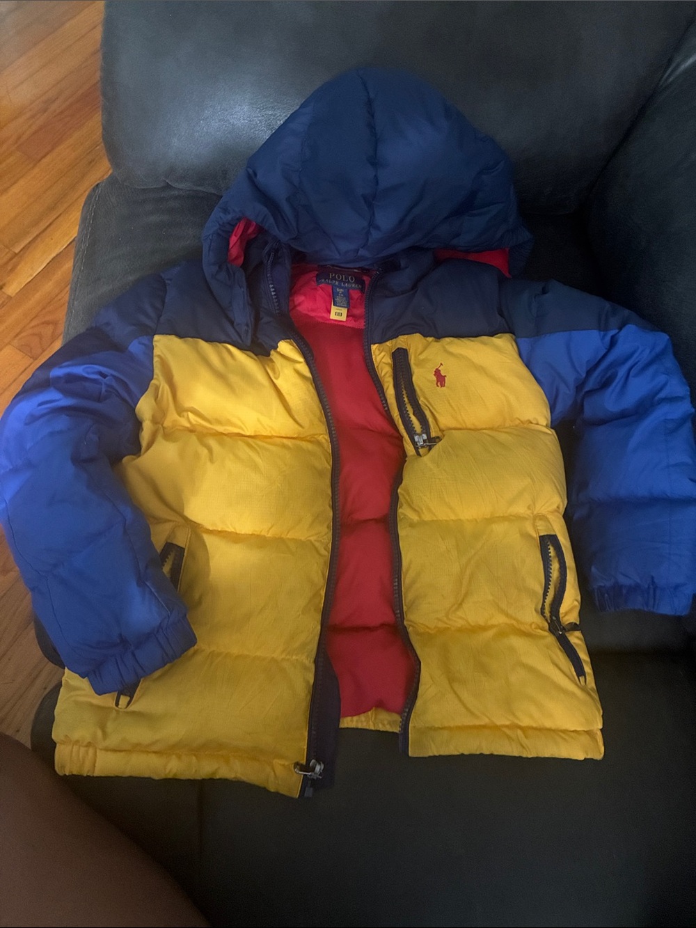 Polo by Ralph Lauren Yellow & Blue Kids Hooded Colorblock Puffer Jacket
